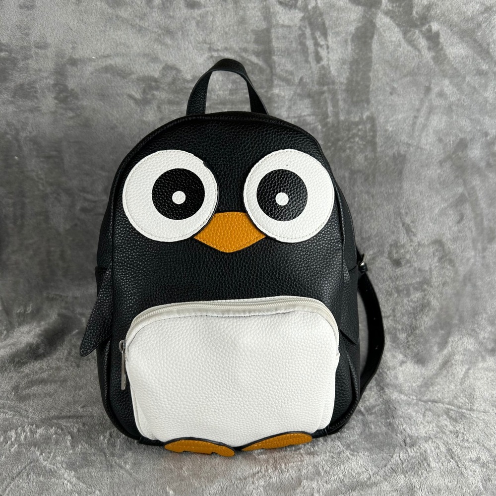 Sleepyville Critters Penguin Mini Backpack Black Pebbled Vegan Leather Bag
